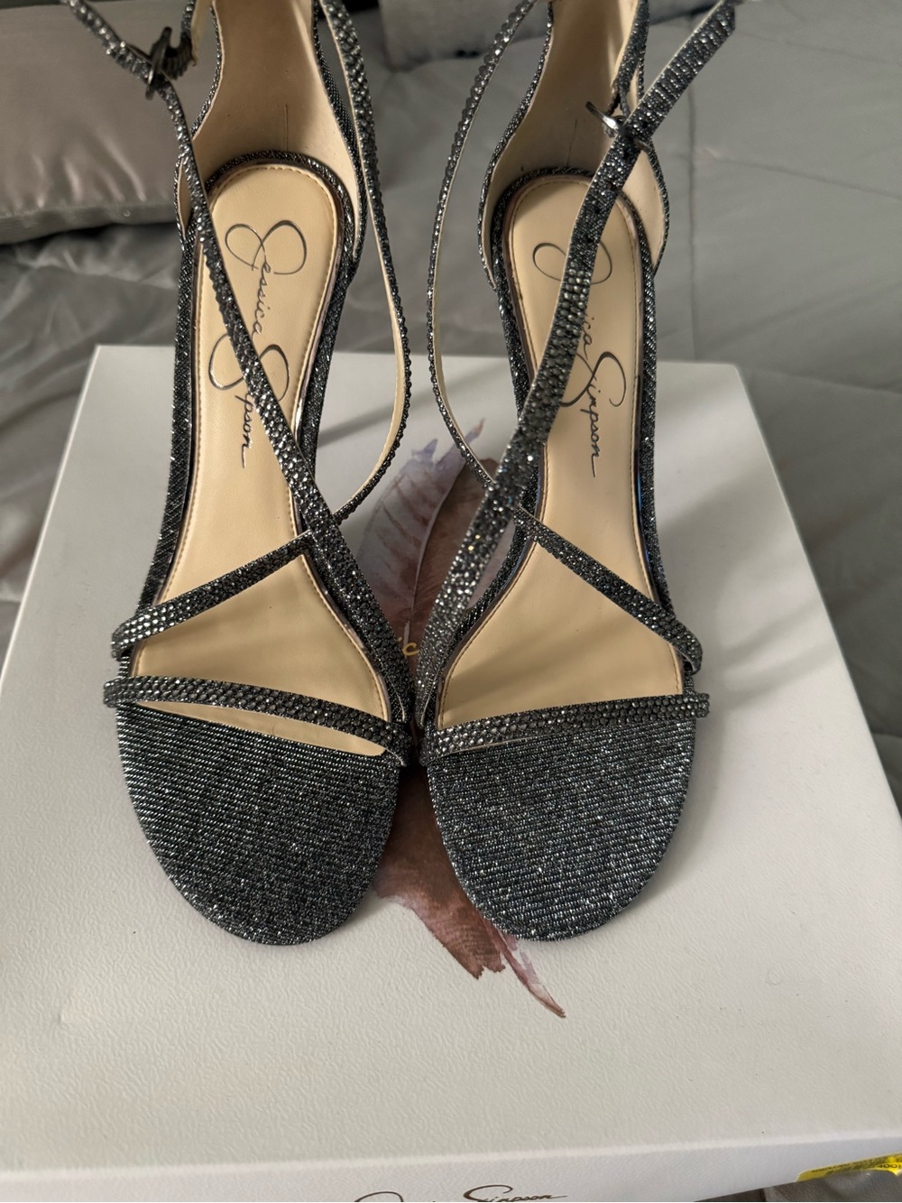 Jessica Simpson Silver Glitter Strappy High Heel Sandals